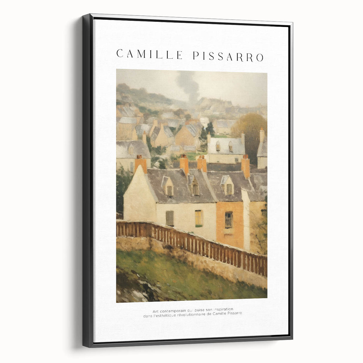 Black and white landscape painting on framed canvas, featuring a vintage poster art style, ideal for bedroom decor.