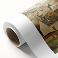 Art deco poster featuring a serene landscape in soft pastel shades on rolled canvas, ideal for nursery wall art.