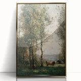 Wooded Landscape with Cows by Jean-Baptiste Corot - Classic Art Print
