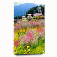 Large abstract wall art on acrylic glass depicting vibrant spring hues, ideal for bedroom or dining room decor.