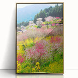 Mid-century modernist spring-themed large art print in acrylic, framed in gold, ideal for nursery wall decor.