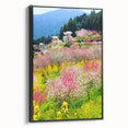 Black and white framed canvas depicting a vintage landscape scene, ideal for bedroom wall art.