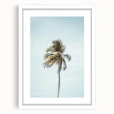 Abstract art print featuring swirling blue and green patterns on a white framed canvas.