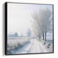 Black and white framed canvas depicting a winter landscape, ideal for bedroom wall decor.