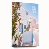 Large abstract wall art in vibrant blue and green hues on acrylic glass, ideal for bedroom or dining room decor.