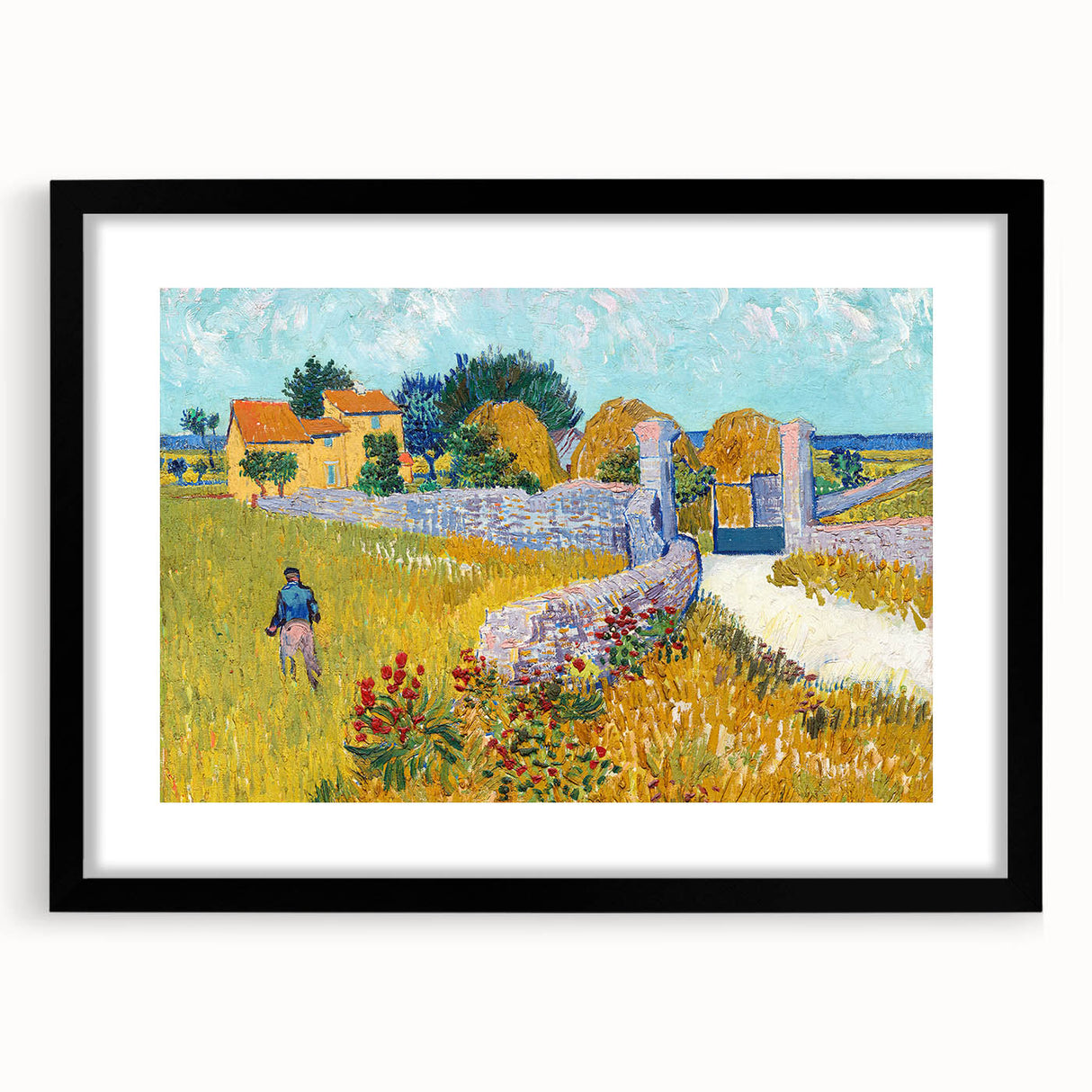 Extra large abstract art print featuring a colorful, textured design on a black framed canvas, ideal for living room decor.