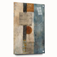 Abstract wall art design showcasing flowing strokes in vibrant hues, presented in a side view with acrylic glass and visible mounting pins, ideal for modern decor.