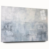 Abstract wall art design with vibrant strokes in shades of blue, pink, and gold, displayed in a sleek acrylic frame showcasing its modern aesthetic.