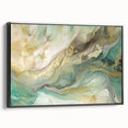 Framed abstract strokes wall art in black, showcasing fluid brushwork and modern design, perfect for contemporary home decor. Side view highlights the canvas texture and frame detail.