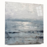 Abstract wall art print showcasing vibrant strokes in blue, pink, and gold on acrylic glass, elegantly displayed with pins for a modern artistic touch. Perfect for contemporary decor.