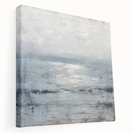 Abstract wall art featuring colorful strokes in vibrant hues of blue, orange, and yellow on a stretched canvas, ideal for modern home decor. Side view showcases the artwork’s depth and texture, perfect for adding a dynamic touch to any room.