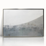 Framed abstract wall art featuring silver and gray strokes, ideal for modern decor, showcasing a sleek acrylic finish and contemporary design elements.