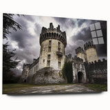 Acrylic glass artwork showcasing a detailed landscape with a majestic castle, viewed from the side, highlighting vibrant colors and intricate designs. Perfect for enhancing home decor and adding a touch of elegance.