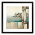 Abstract architectural wall art featuring geometric shapes in muted colors, framed with a sleek black mat for a modern aesthetic. Perfect for contemporary home decor.