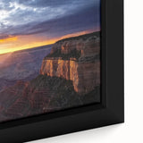Close-up of a framed canvas artwork showcasing a vibrant landscape of canyons with rich earthy tones, highlighting intricate textures and natural beauty, perfect for home decor.