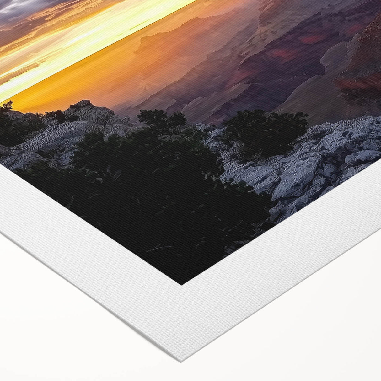 Vibrant rolled canvas print depicting a stunning landscape of canyons with rich colors and intricate details, ideal for enhancing home decor or art collections.