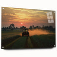 Acrylic glass artwork showcasing a vibrant countryside landscape, displayed with decorative pins. This striking piece enhances any space with its vivid colors and depth.