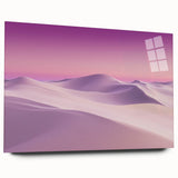 Desert landscape acrylic glass artwork showcasing vibrant orange and gold hues, featuring a side view design without pins, perfect for modern decor.