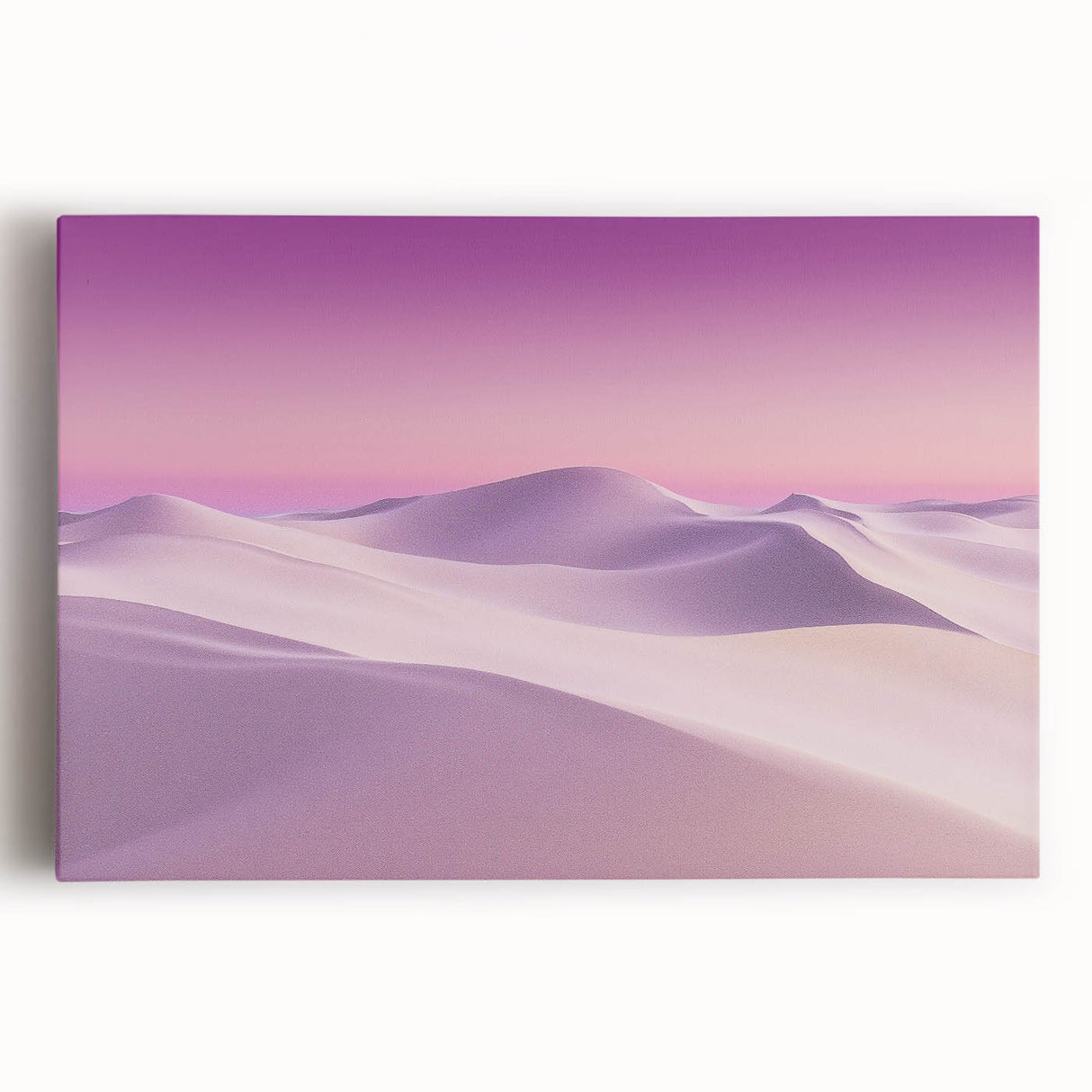 Desert landscape canvas art showcasing vibrant hues of orange and gold, depicting a serene sunset over rolling sand dunes, perfect for home decor.