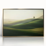 Framed acrylic artwork showcasing a vibrant landscape with golden fields, perfect for home decor. The piece adds warmth and elegance to any room setting.