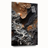 Large abstract wall art on acrylic glass, featuring swirls of blue and gray, ideal for modern bedroom or dining room decor.
