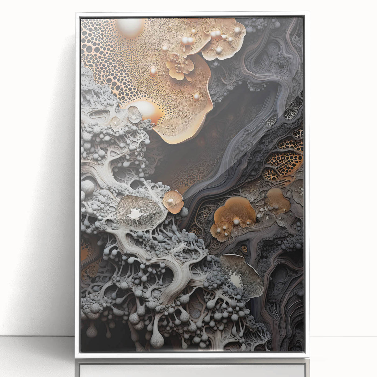 Art deco poster featuring natural elements in muted pastels on a white acrylic frame, ideal for nursery wall art.
