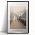 Large abstract wall art featuring swirling blue and gray tones on a framed acrylic, ideal for modern living room decor.
