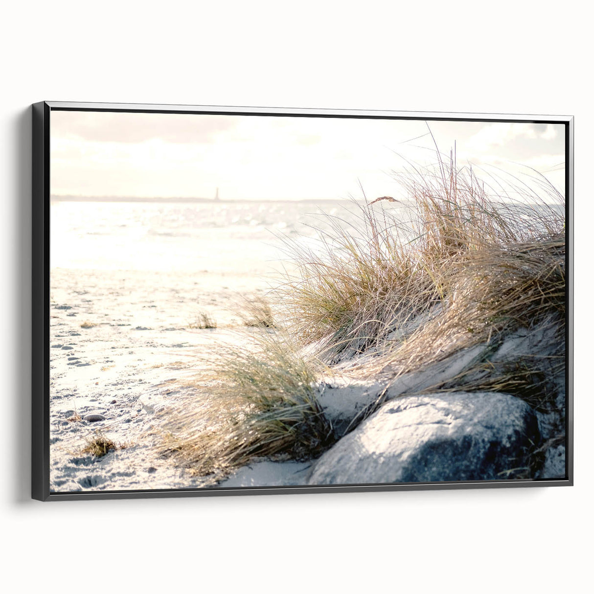 Black and white vintage poster art of a summer landscape on framed canvas, suitable for bedroom wall decor.