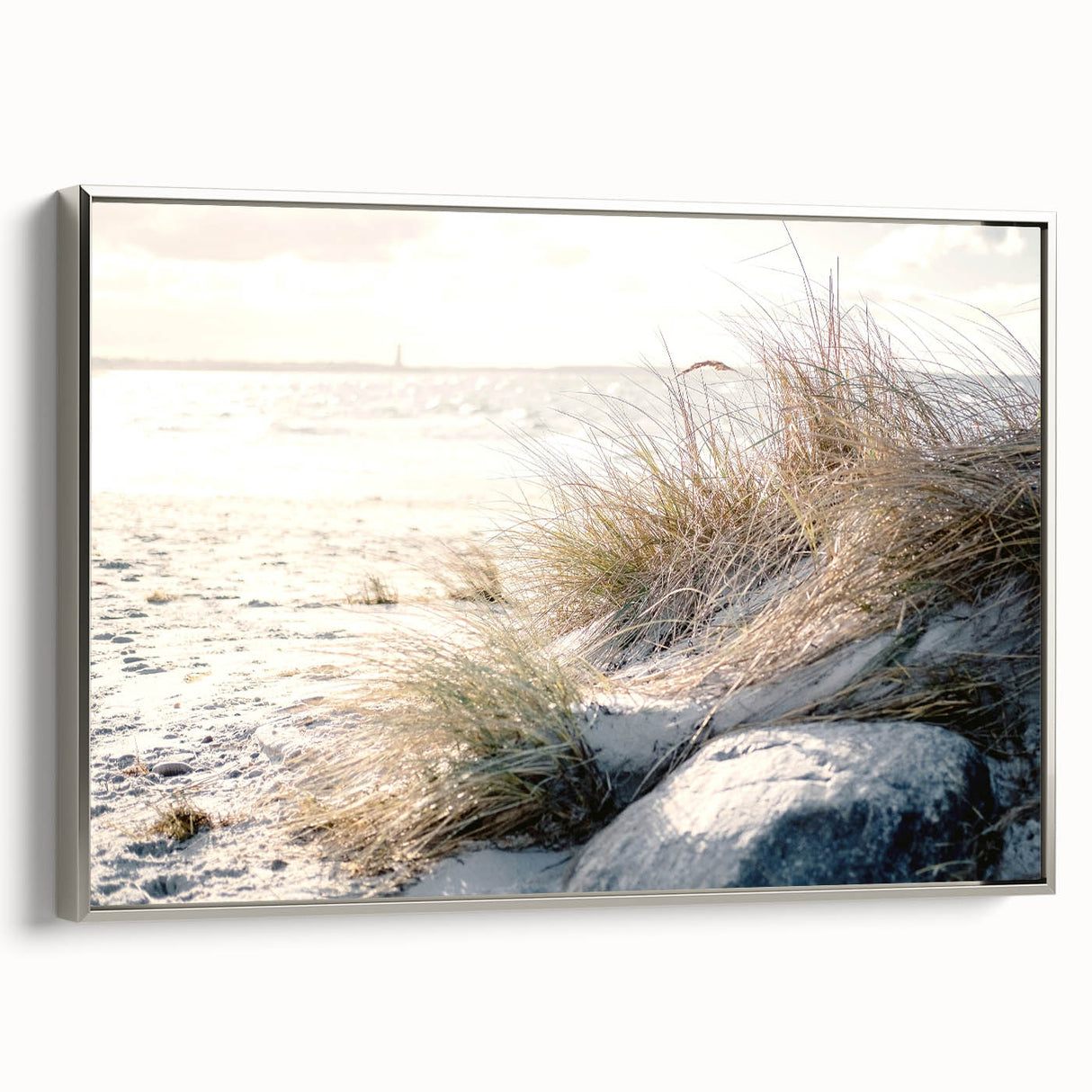 Landscape art painting on framed canvas depicting a summer scene with vibrant colors and vintage poster art influences.