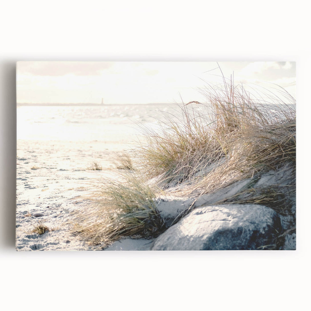 Large black and white stretched canvas featuring a minimalist summer-themed design, ideal for kitchen wall art.
