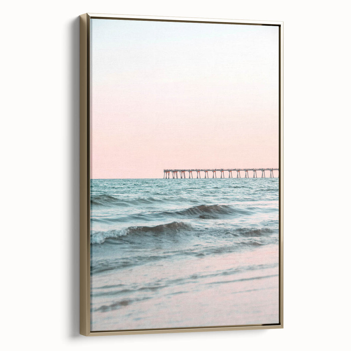 Vintage poster art of a summer landscape on framed canvas, with muted earth tones, ideal for bedroom wall decor.