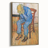 Vintage poster art of a landscape painting on a framed canvas, featuring muted earth tones, ideal for bedroom wall decor.