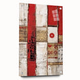 Abstract wall art featuring colorful strokes on acrylic glass, showcasing a modern design with a side view displaying pins for easy hanging. Perfect for contemporary decor.