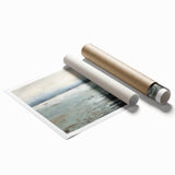 Abstract wall art print with vibrant strokes in shades of blue, orange, and yellow, showcasing a modern artistic design, rolled and ready for display.