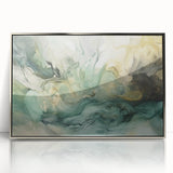 Framed abstract strokes wall art in silver acrylic, showcasing a modern design with fluid lines and vibrant colors, perfect for contemporary home decor.