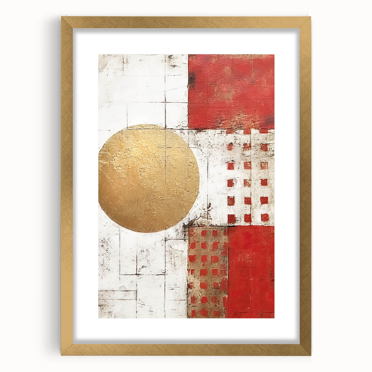 Abstract wall art featuring bold, colorful strokes in a modern design, framed with a gold mat. Ideal for contemporary home decor, adding elegance and vibrancy to any space.