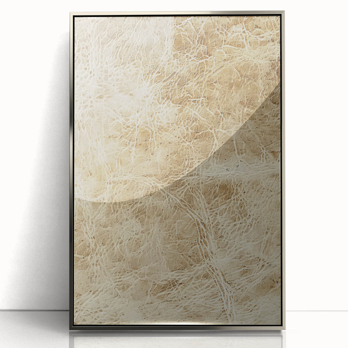 Abstract strokes wall art in a sleek silver frame, showcasing vibrant colors and dynamic shapes, ideal for modern decor and artistic interiors.