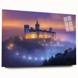 Elegant acrylic glass artwork showcasing a vibrant landscape of a majestic castle set against a serene sky, emphasizing intricate details and vivid colors. The piece is designed for wall display, offering a modern touch to any decor.