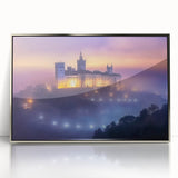 Framed acrylic artwork showcasing a stunning landscape with a majestic castle, elegantly displayed in a silver frame, perfect for enhancing home decor.