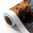 Abstract landscape artwork on rolled canvas, showcasing vivid colors and intricate details of caves and natural formations, ideal for modern home decor. Packaged securely in a cardboard tube for easy transport and display.