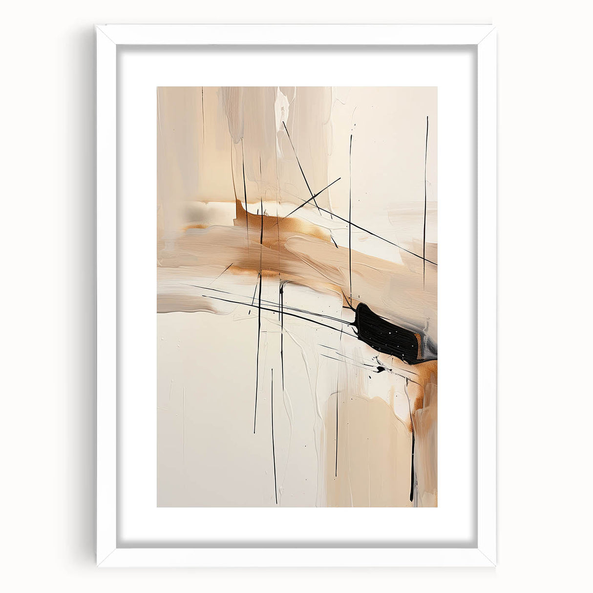 Custom Dining Room Wall Décor - Abstract Beige, Gold & Black Art