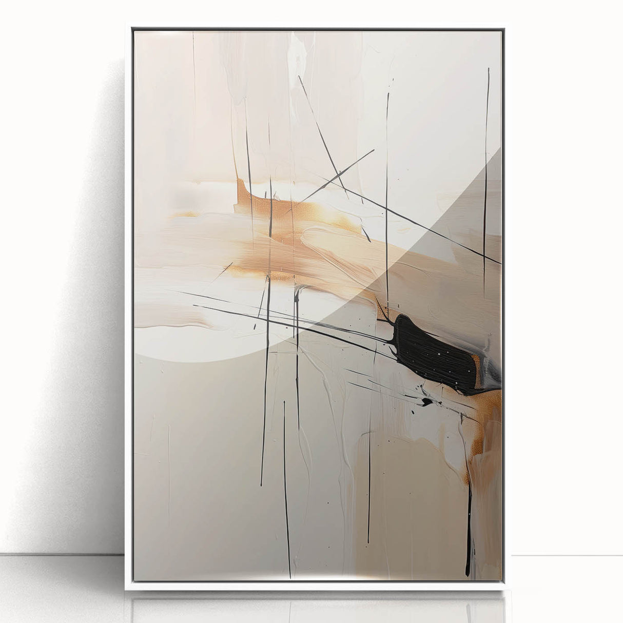Custom Dining Room Wall Décor - Abstract Beige, Gold & Black Art
