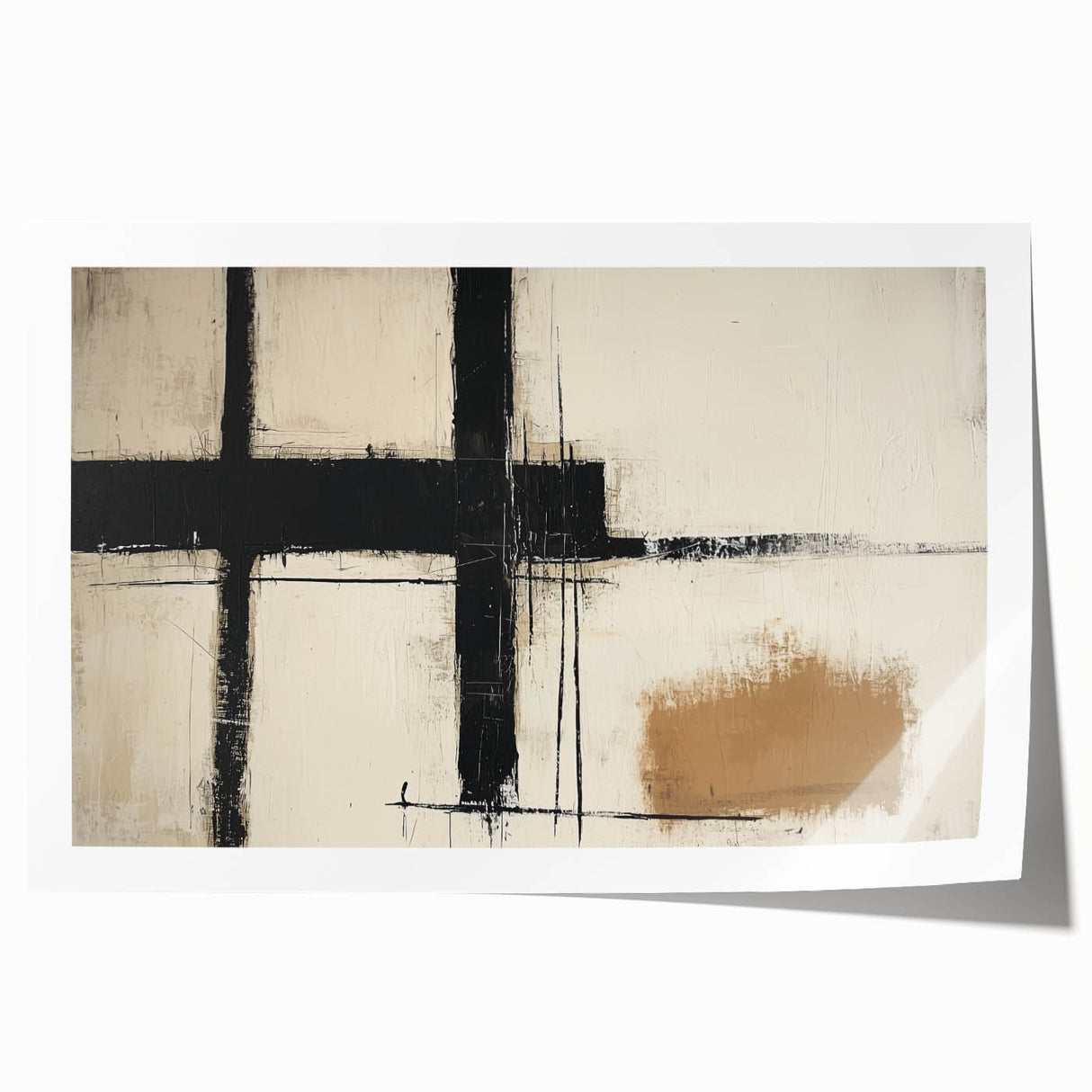 Minimalist Abstract Living Room Wall Art – Black & Beige Canvas