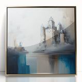 Framed acrylic wall art showcasing abstract architectural design in gold, featuring intricate geometric patterns and a sleek modern aesthetic, perfect for contemporary decor.