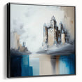 Abstract architectural wall art in a sleek black frame, showcasing geometric shapes and lines, perfect for modern interior decor and artistic expression.