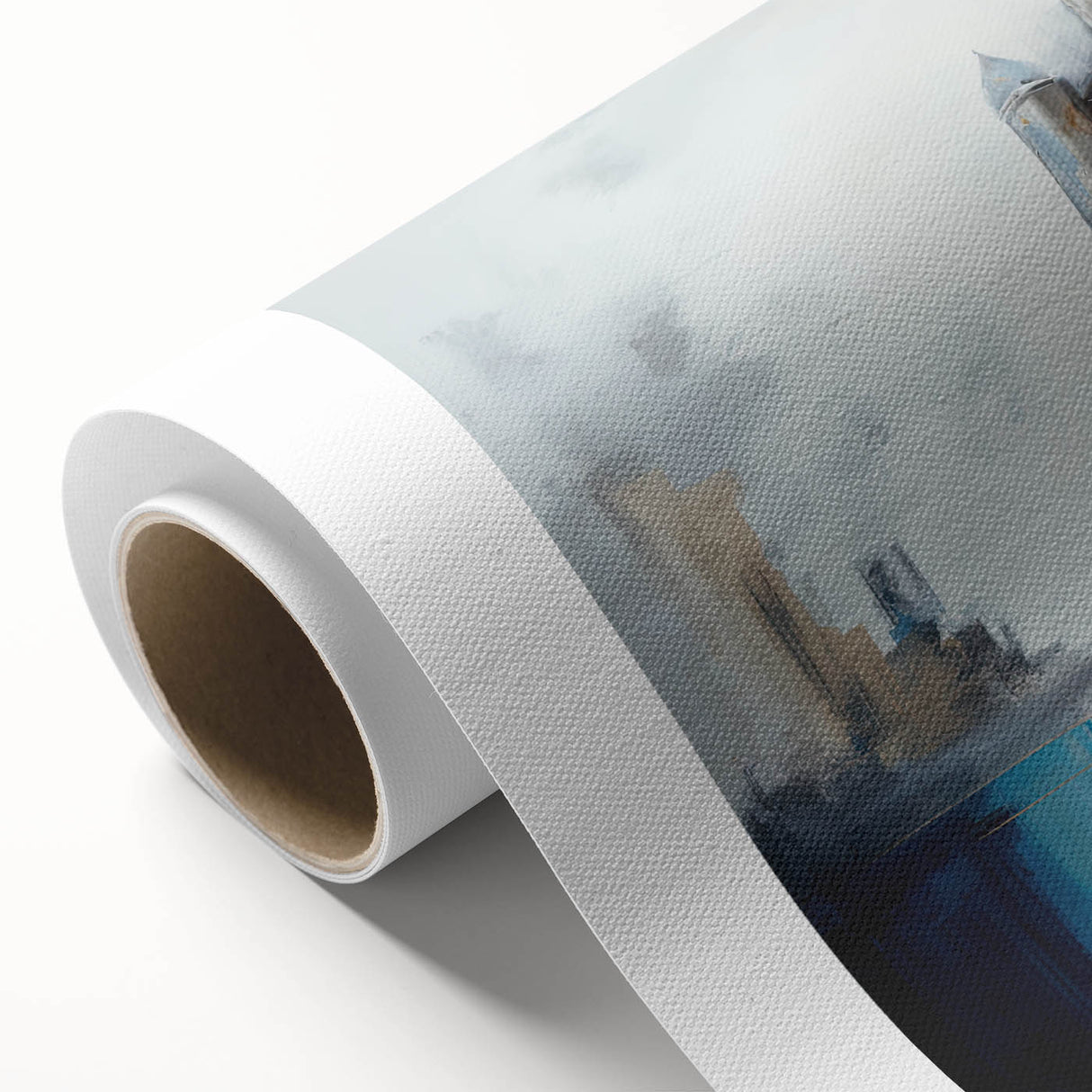 Abstract architectural wall art on rolled canvas, showcasing geometric shapes in vibrant colors, ideal for modern decor. Packaged securely in a sturdy tube.