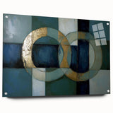 Abstract geometric acrylic artwork displayed from a side view, showcasing vibrant colors and unique pin detailing, perfect for modern home decor.