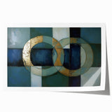 Abstract geometric rolled print showcasing vibrant colors and intricate patterns, designed for modern decor. Perfect for enhancing contemporary spaces.