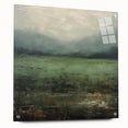 Abstract landscape wall art displayed in a side view, featuring vibrant colors and intricate patterns, secured with pins against an acrylic background for modern decor.