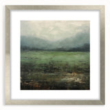 Abstract landscape wall art framed in silver, showcasing vibrant colors and intricate details, ideal for modern home decor. The piece features a mat for an elegant finish, perfect for enhancing living spaces.